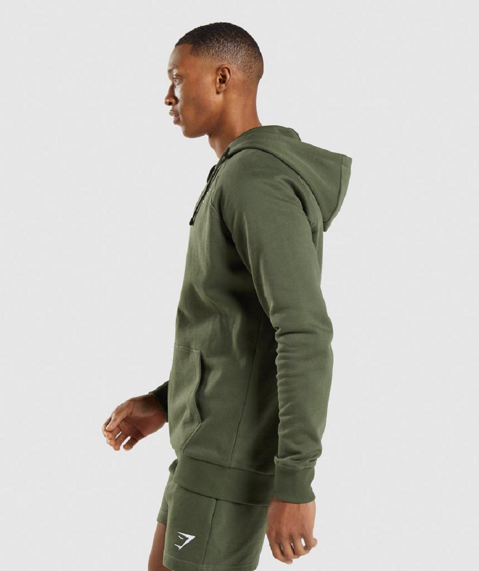 Gymshark Crest Zip Up Muške Majica S Kapuljačom Maslinasto Zelene | HR 2742GSO